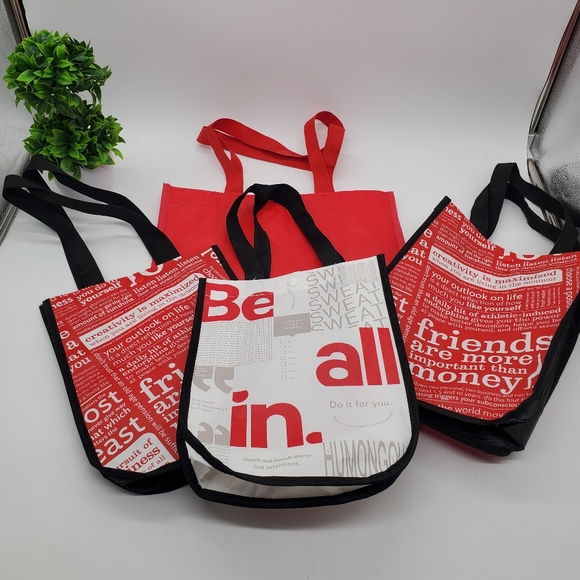 ♤ Lot Of Four Lululemon Reusable Shopping Totes Red White with Black - Picture 1 of 15